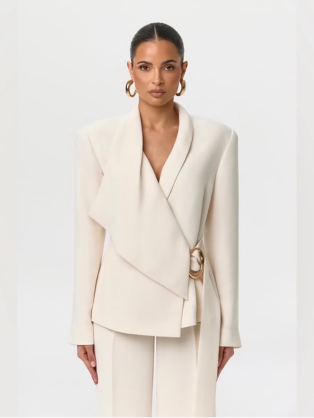 Naked Wardrobe Suiting Asymmetric Wrap Blazer Crema *flawed